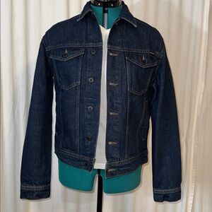 Superdry dark wash denim coat men's Highwayman trucker jacket size S